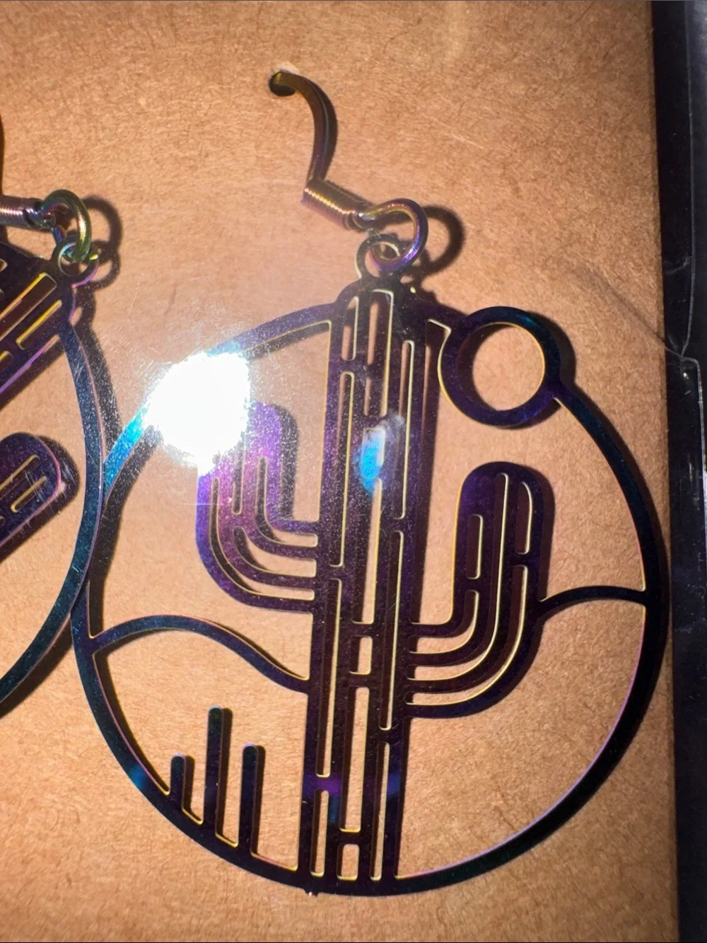 Iridescent Purple Cactus Hoop Earrings - Lightweight Statement Jewelry
